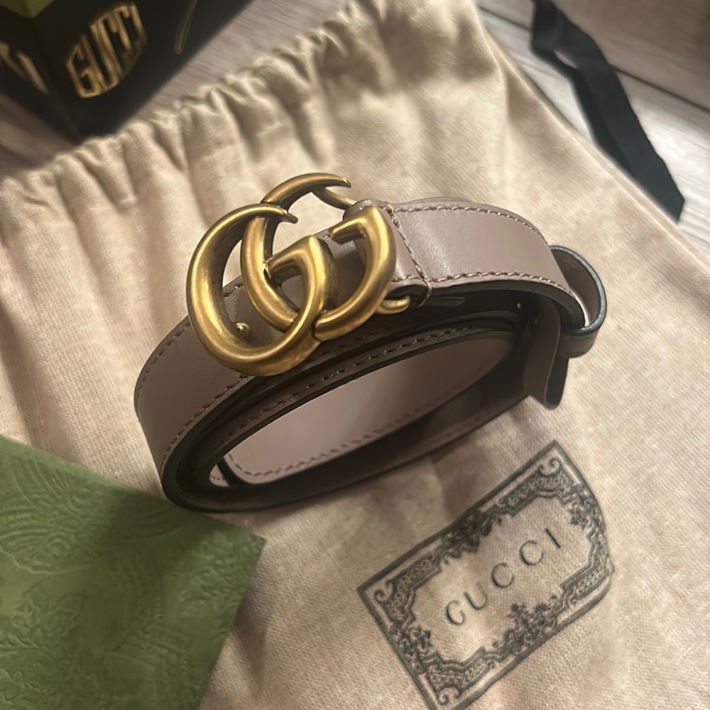 Gucci Small Double G Women’s Belt Porcelain Rose Mauve Taupe
